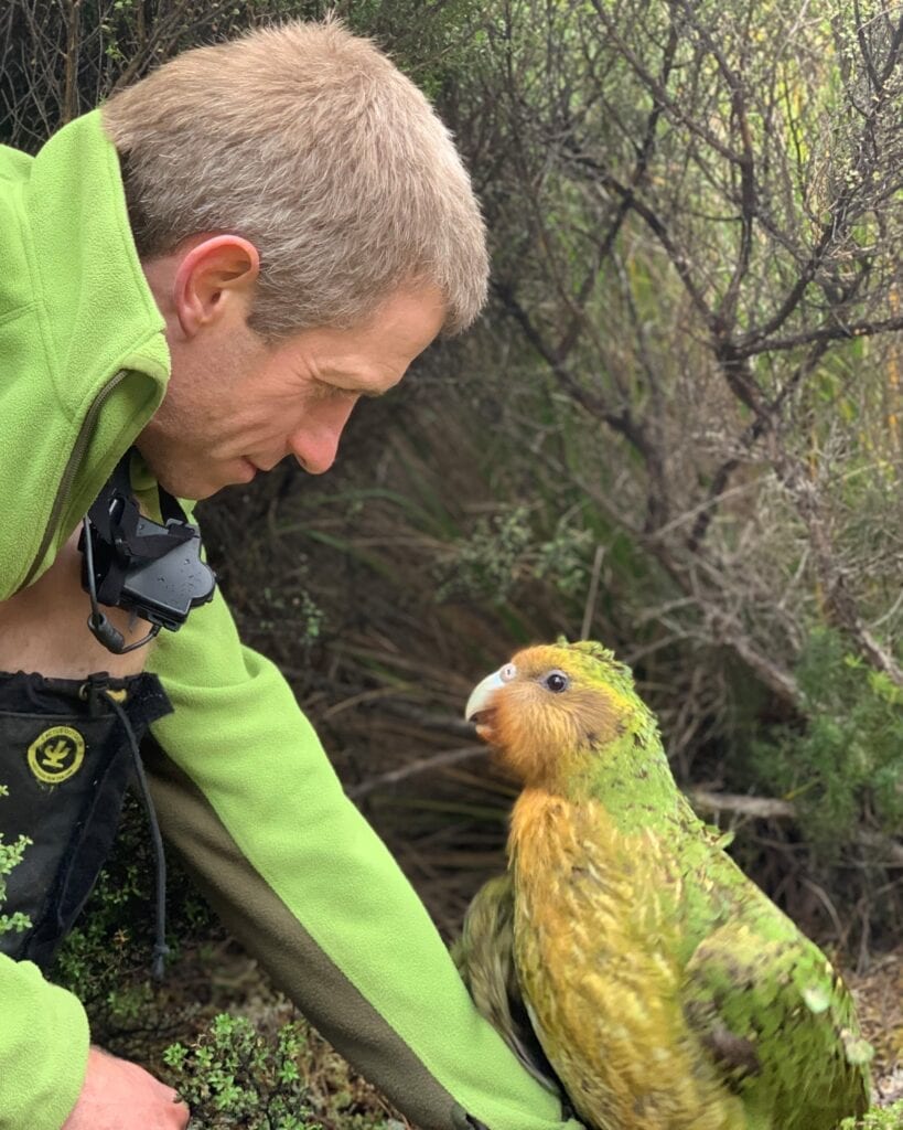 Andrew Digby with a Kakapo